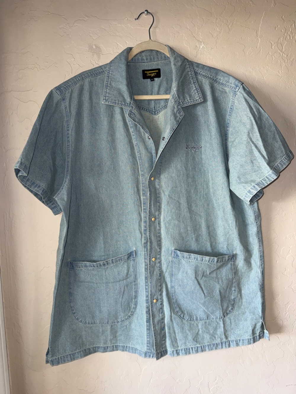 Seager Southpaw Whippersnapper Shirt Men's XXL light wash denim shirt snap front